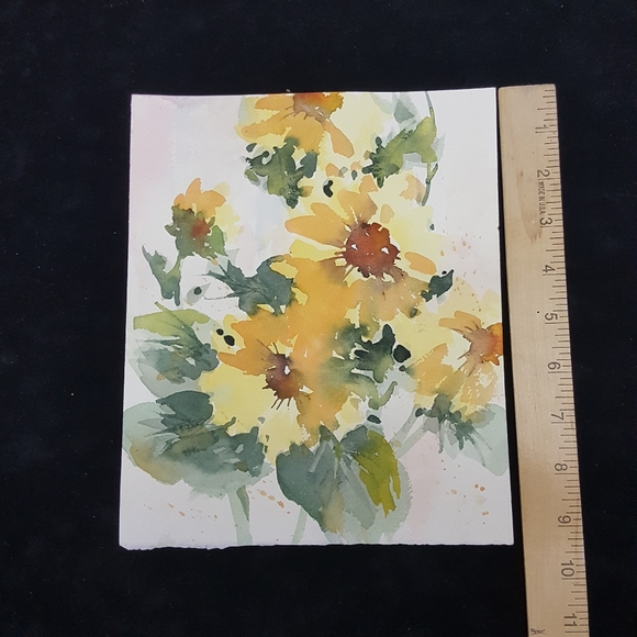 Sunflowers yellow watercolor original - Picture 3 of 3